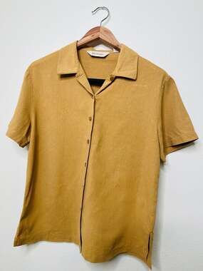 Bechamel Mustard Yellow Short Sleeve Button-Down Camp Collar Shirt